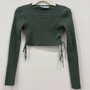 Zara Olive Green Ribbed Knit Top